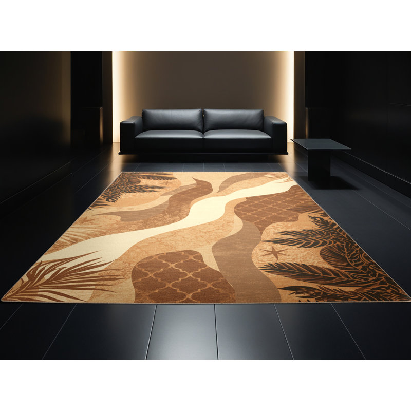 Tapis moelleux moelleux d'inspiration marocaine en brun et beige, Carré 4 pi