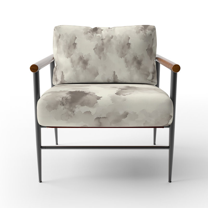 Chaise rembourrée Modern - Fauteuil gris ardoise, Bras ronds bruns