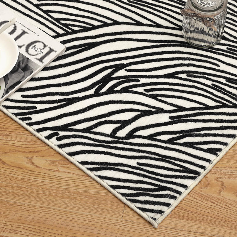 Rectangle Striped Washable Area Rug, Black, Rectangle 160 x 230 cm