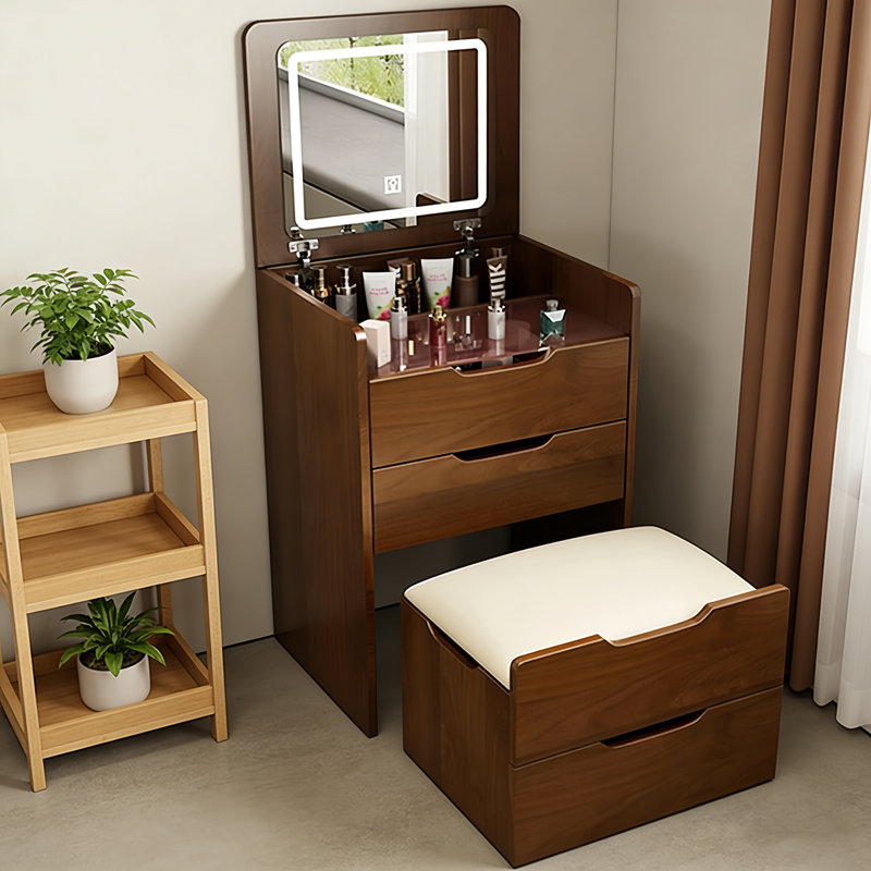 60Cm 3-In-1 Vanity Desk With Flip-Top Mirror, Makeup Vanity Set With Glass Tabletop & 3 Drawers, Compact Dressing Table For Bedroom & Home