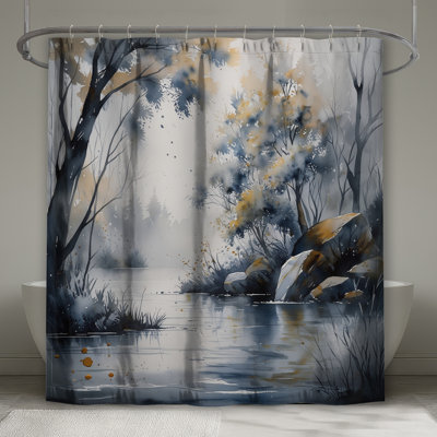 Watercolor Forest Scene Shower Curtains Extra Long