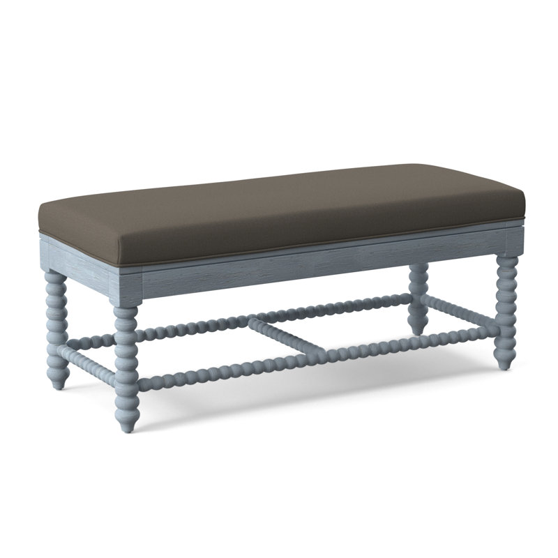 Lind Island Upholstered Bench, Alabaster Linen-Look Performance; 0325-74, Sea Glass Finish