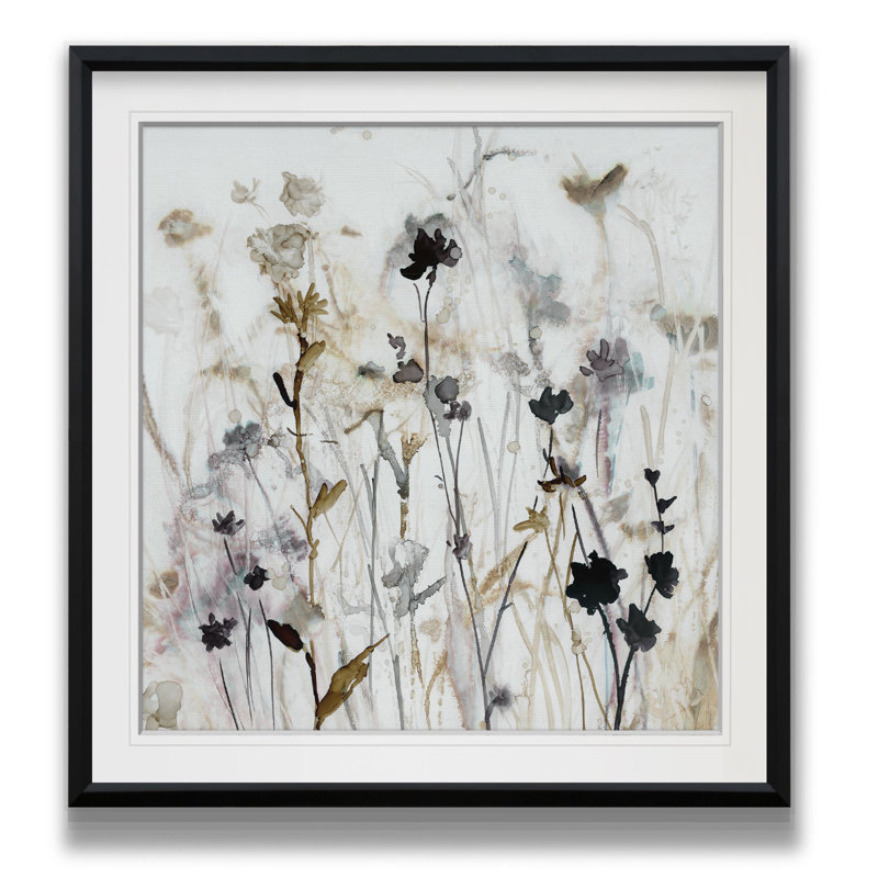 « Wildflower Mist I » - peinture, H 17,5 po x l 17,5 po, Impression encadrée, Noir