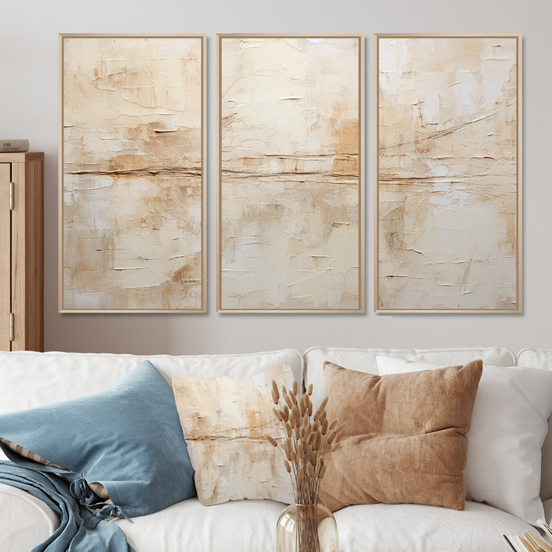 Ensemble de décorations murales abstraites minimalistes beige et blanc, H 40 po x l 60 po x P 1 po, Cadre flottant érable