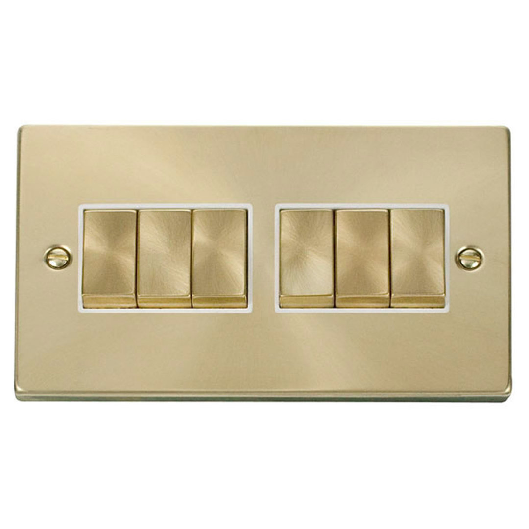 Satin Brass 10A 6 Gang 2 Way Ingot Light Switch