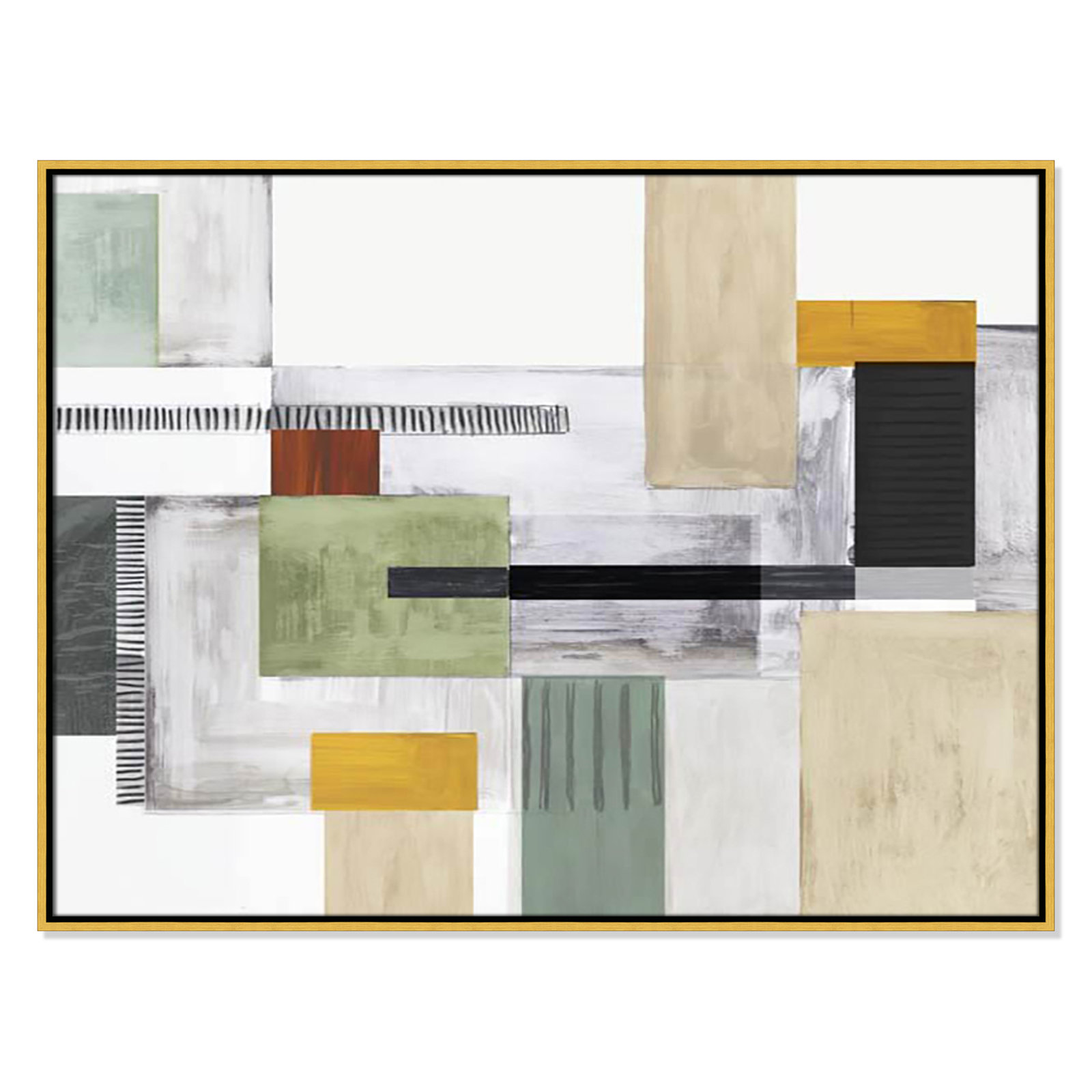 Playful Blocks Print by Tom Reeves, 31.5" H x 41.5" W x 2" D, Gold Floater Framed, No Mat