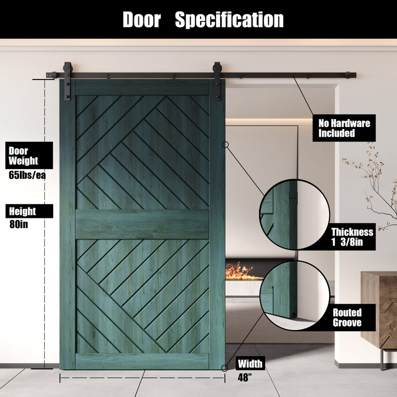 Porte de grange en bois de pin à finition géométrique et non assemblée Homacer Design géométrique (usage intérieur seulement)