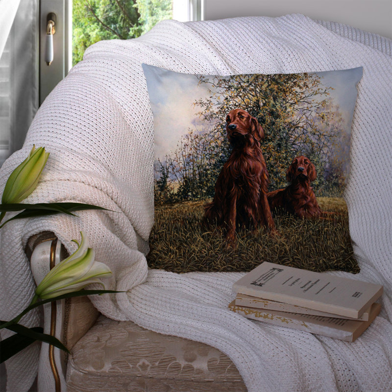  Coussin décoratif rouge 14 "par John Herring, 14 po x 14 po