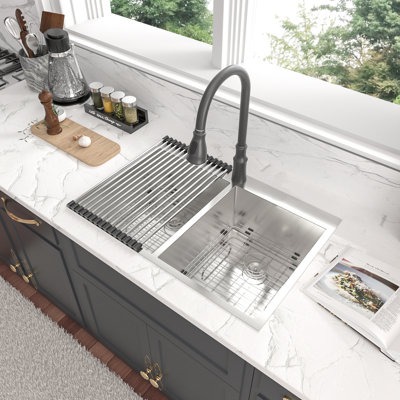 33" L x 22" W 50/50 Double Bowl 16 Guage Stainless Steel Drop-In Kitchen Sink