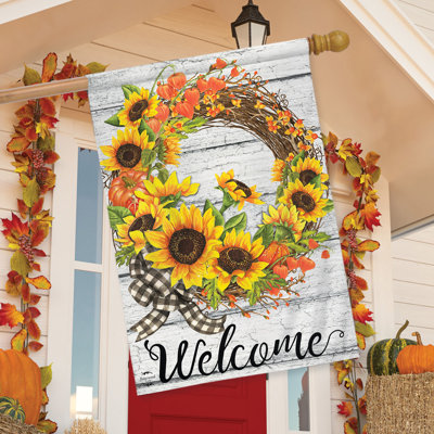 Sunflower Fall Wreath Welcome House Flag