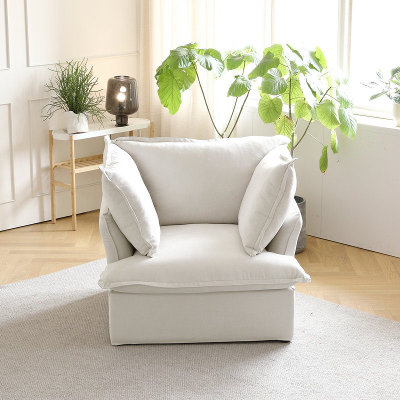 Fauteuil rembourré en velours de lin 2 pièces Fairford, Mélange de lin blanc