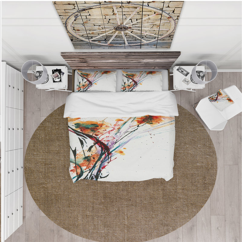 Ensemble de housse de couette abstract handpainted fleurs, Housse de couette double / grand et 2 taies