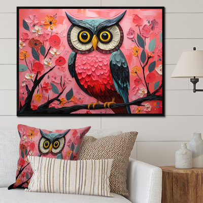 Pink And Blue Owls Gaze III - Owl Animal Wall Art