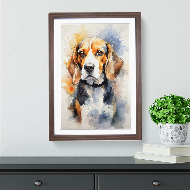 Beagle Gestural Art - Framed Print, 34cm H x 25cm W, Walnut Framed