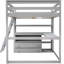 Lit mezzanine double avec bureau et tablettes, gris élégant - Bois de pin fabriqué pour une chambre à coucher sophistiquée-1134655933-1134655931