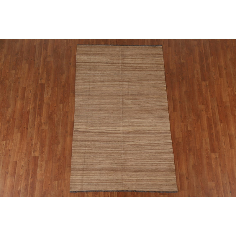 Tapis unique en laine noué à la main brun / beige nouvel âge 4 pi x 6 pi 7 po