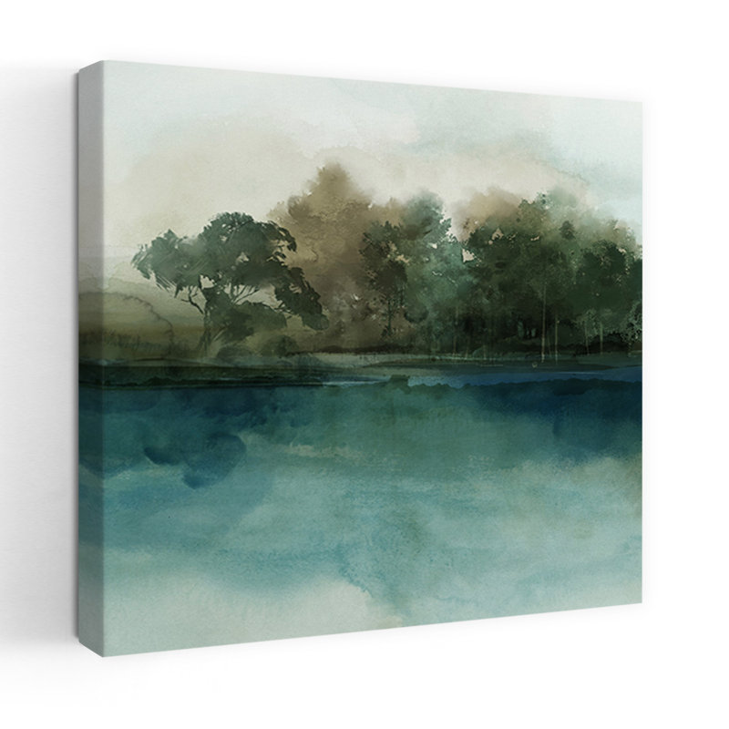 Whispering Forest By Tranquil Waters Abstract Contemporary Landscape Nature Wall Art, 18" H x 18" W