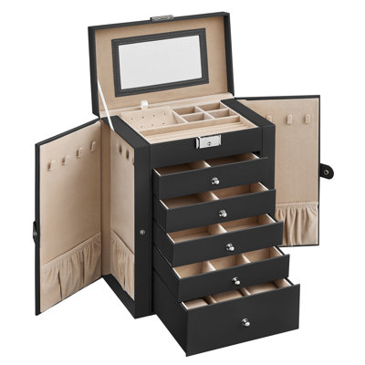 6 Tier Jewellery Box, Jewellery Case With 5 Drawers, Large Storage Capacity, With Mirror, Lockable, Jewellery Storage Organizer, Gift For Loved Ones, For Watches