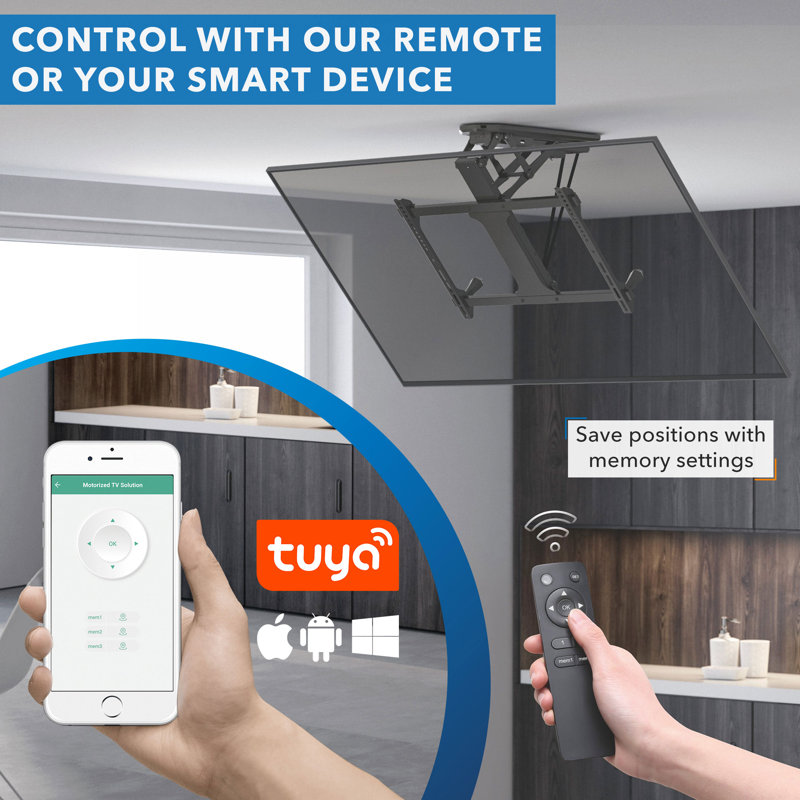 Motorized Black Steel Ceiling TV Mount for 32-70 Inch Screens