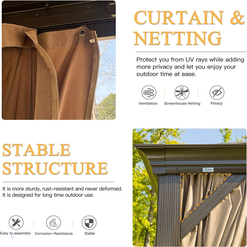 Outdoor Gazebo with Galvanized Steel Double Roof, Brown, 121.13" H x 239.93" W x 144.06" D