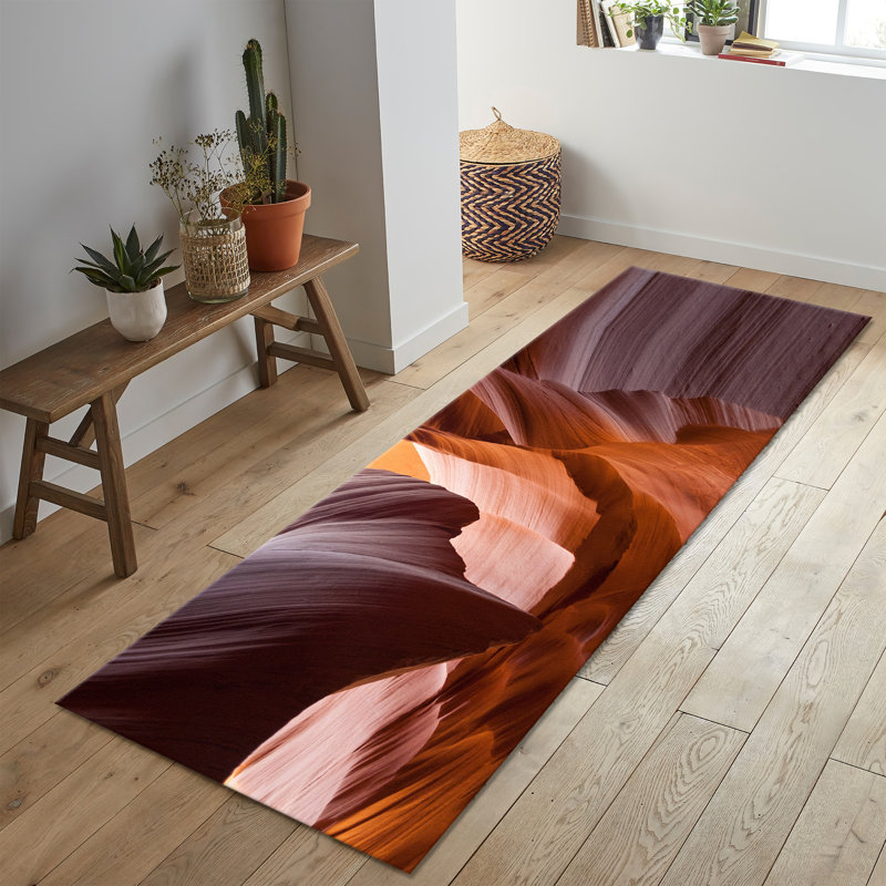 Soft Pile Printed Rug Featuring a Botanical Leaf Pattern in a Harmonious Blend of Cool Tones for a Relaxing and Aesthetically Pleasing Home Decor Accent Piece