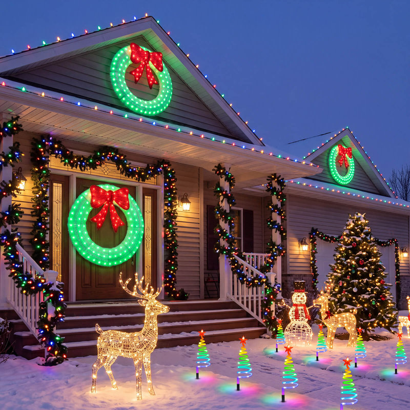 Décoration de Noël 44 po avec guirlande de Noël d'extérieur pré-éclairée et décoration de Noël à DEL chaude / programmable pour la maison