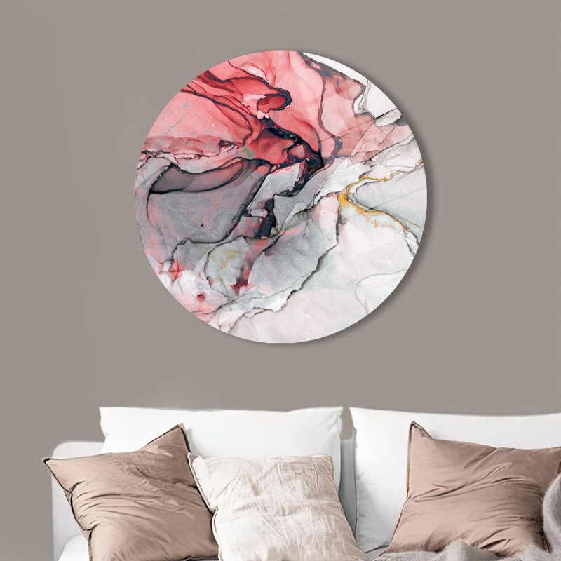 Abstrait art moderne rouge imprimé sur verre trempé pour décoration murale avec finition encre alcool, H 11,8 po x l 11,8 po