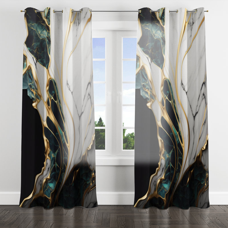 Abstract Geode Gold And Green Marble III - Abstract Marble Grommet Curtain - Velvet Room Darkening - 1 panel, 52" W x 108" L