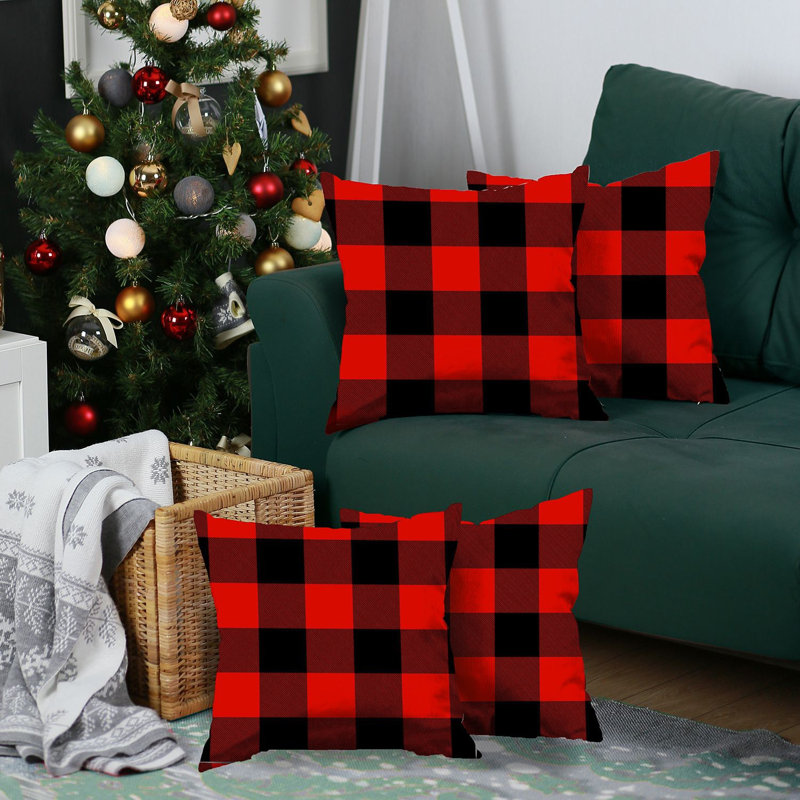 Ensemble de 4 housses de coussin rouge et noir à carreaux Buffalo