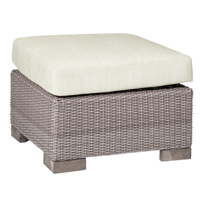 Club Outdoor Ottoman with Cushion, Oyster, No Welt, Rollo Cream