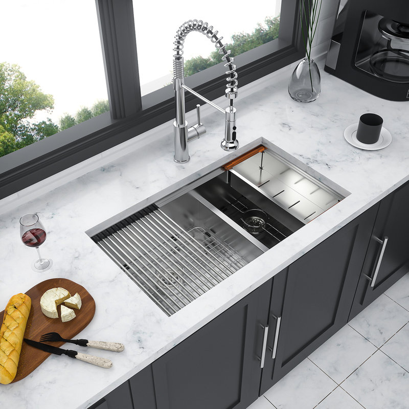 Double Bowl(60/40) Undermount Sink- 33"X19" Double Bowl Kitchen Sink 16 Gauge With Two 10" Deep Basin