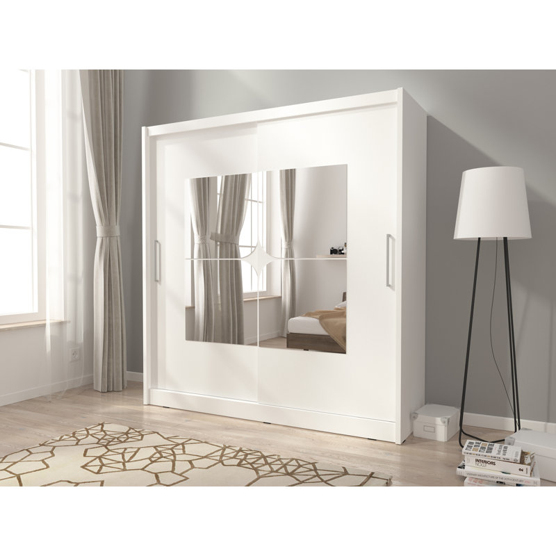 Dahabo 2 Door Solid + Manufactured Wood Wardrobe, White, 214cm H x 200cm W x 62cm D