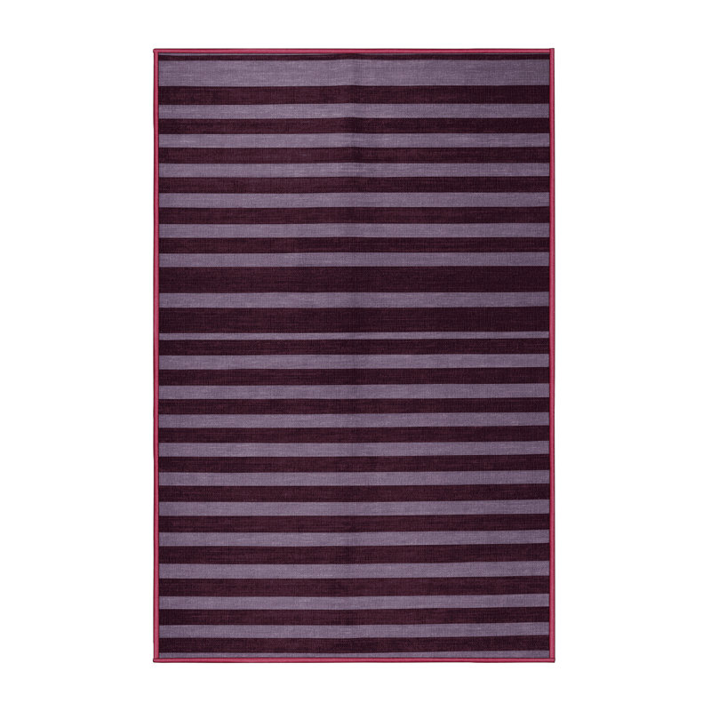 Tapis rouge à rayures horizontales lavable à la machine, Rectangle 7 pi x 9 pi