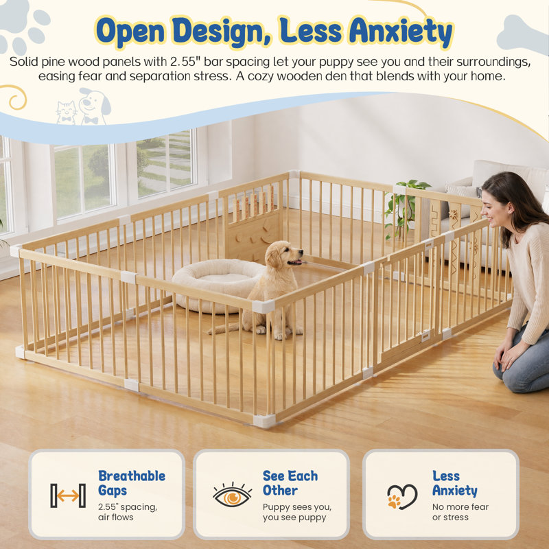 Parc de jeux d'intérieur en bois pour chiots et petits chiens, 61 cm (24 pouces), 10 panneaux, H 24 po x l 64 po x P 96 po