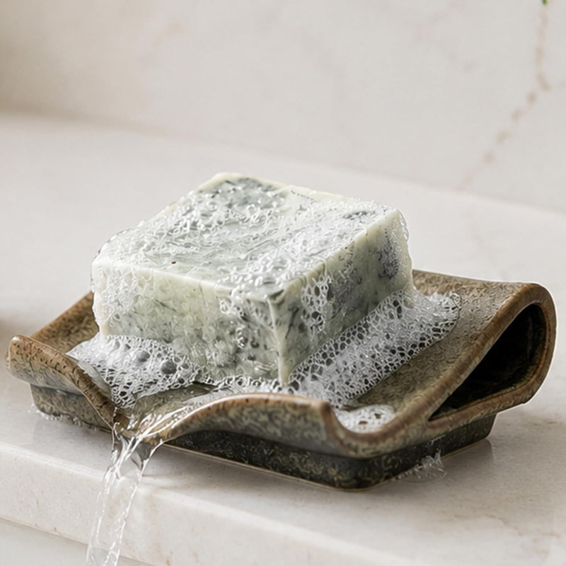 Porte-savon en céramique émaillée incurvée, support à savon pour barre de drainage, plateau multi-usages pour comptoir de cuisine