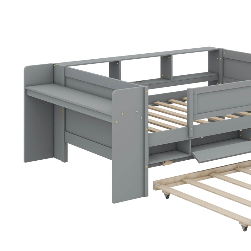 Versatile Twin-Sized Daybed With Drawers And A Pull-Out Trundle Bed, Storage Headboard, Side Tables, And A Built-In USB Charging Station