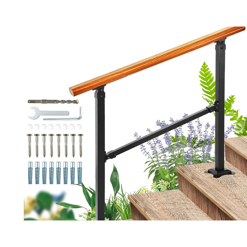 Outdoor Handrails Fits 1 to 4 Steps,Adjustable Height Stair Handrail 51"X 38",Integrated Design at Handrail,Staircase Handrail Step