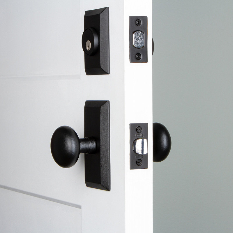 Black Iron Vale Plate Entry Set with Keep Knob and Deadbolt