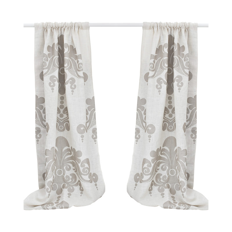Jute Damask Room Darkening Rod Pocket Single Curtain Panel, Ivory / Pearlized Sand, 54" W x 96" L