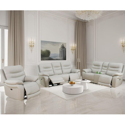 Royace 3-Piece Breathing Leather Living Room Power Recliner Sofa Set by Latitude Run