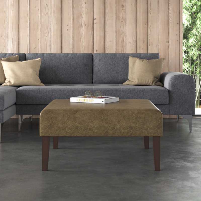 Light Brown Faux Leather Square Coffee Table Ottoman