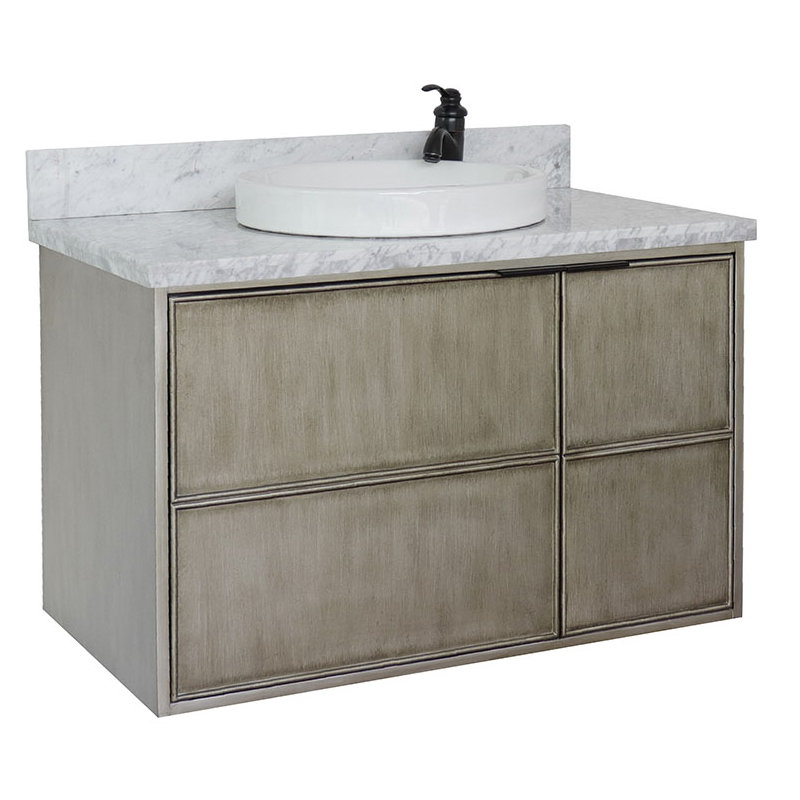37'' Single Bathroom Vanity with Granite Top, White Carrara