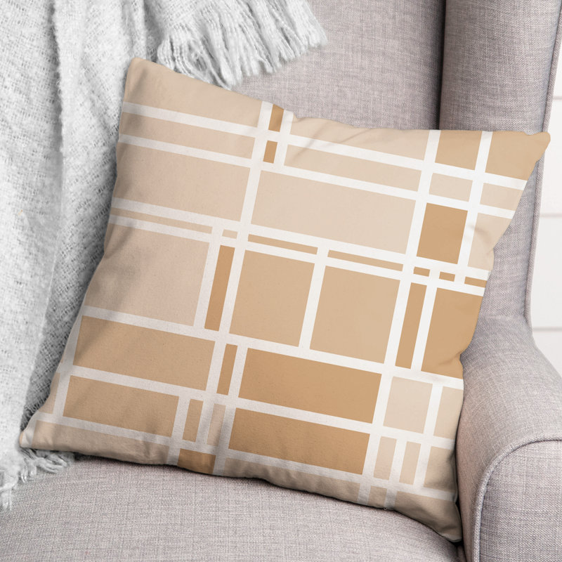 Geometric Outdoor Reversible Throw Pillow, Tan
