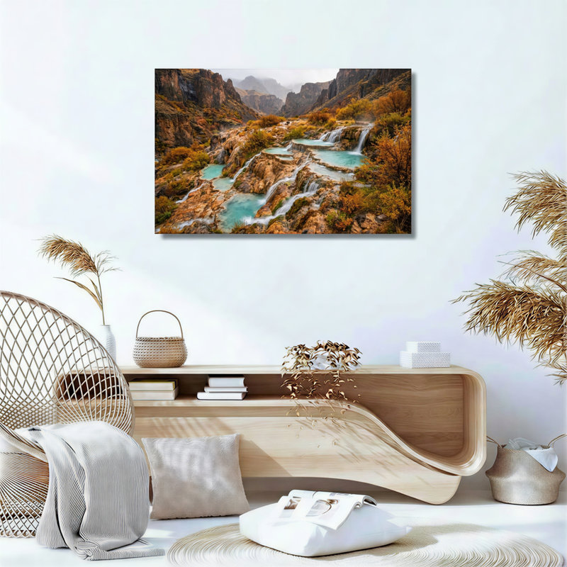 Ensemble de 1 tableau sur toile représentant un ruisseau de montagne, H 12 po x l 18 po, Toile tendue