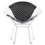 Chaise Diamond avec structure en fer poli, assise en similicuir noir, largeur d'emballage 56 cm, structure en fil d'acier et fer soudés à la main, finition blanche, hauteur 79 cm, détails complexes