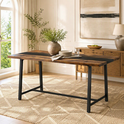 70.9" Long Industrial Dining Table with Steel Legs
