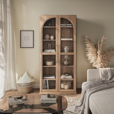67" Storage Cabinet, 6 Shelf Glass Bookshelf