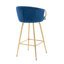 Tabourets de bar en velours bleu de 66 cm (26 pouces), lot de 2, pieds dorés avec repose-pieds, assise confortable, tissu, repose-pieds et pied inclus.