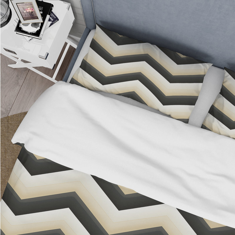 Ensemble de housse de couette en microfibre monochromatique à motif de chevrons noir et blanc
