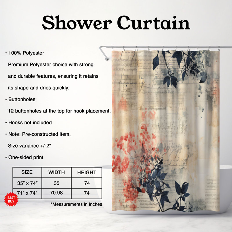 Rideau de douche Aged Leaves - Premium, H 74 po x l 71 po